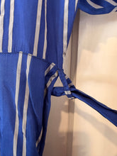 1940’s Blue Stripe Taffeta Hostess Dress | sm/m