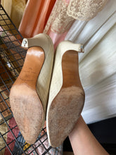 Vintage Prevata Italy Woven Cream Leather Pointed Toe Pumps Heels|size 9
