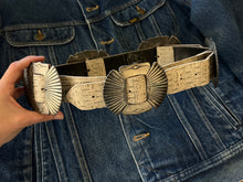 Vintage AM Accessories Textured Leather Western Concho Belt With Silver Sunburst Medallions