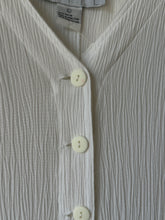 Vintage 90s Plissé Textured Button-Front Tunic Shirt in White|Large