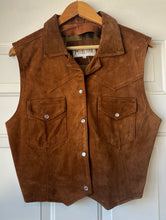 Vintage Brown Suede Vest With Pearl Snap Buttons|S/M