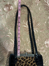 Vintage Brighton leopard print shoulder bag with black leather and braided straps
