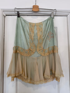 80’s does 20’s seafoam silk & ivory lace  layered skirt | size 6