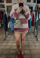 Vintage Andrea Haber Chunky Pink Stripe Slouchy V-Neck Sweater|M