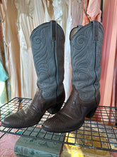 Vintage Dan Post Two-Tone Gray & Brown Teju Lizard Skin Cowboy Boots Women's Size 8C Wide