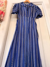 1940’s Blue Stripe Taffeta Hostess Dress | sm/m