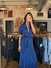 1940’s Blue Stripe Taffeta Hostess Dress | sm/m