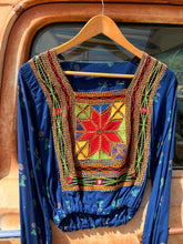 70’s Afghan Embroidered Bodice Mix Print Blouse | xs