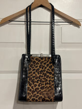 Vintage Brighton leopard print shoulder bag with black leather and braided straps