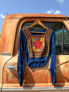 70’s Afghan Embroidered Bodice Mix Print Blouse | xs