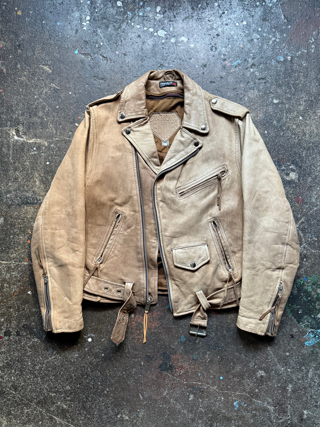 Vintage Diamond Leather light brown leather moto jacket | M