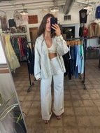 70’s Ivory Cotton High Waist Wide Leg Pants|Waist 28”