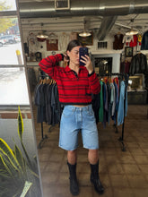 Vintage 1970s Tejidos Vasval Striped Knit Polo Crop Sweater|Medium