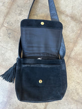 Vintage black leather + suede shoulder bag