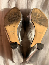 70’s EVOQUE Leather Metallic Silver Bow Platform Mule Heels | size 41