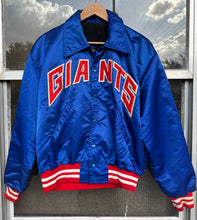 Vintage 1980s New York Giants NFL Satin Bomber Jacket - Royal Blue Full-Snap Varsity Coat|Large