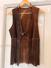70’s Brown Suede Beaded Fringe vest | small