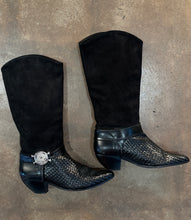 Vintage Via Spiga Black Woven Suede Leather Western Boots size 8.5