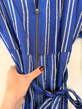 1940’s Blue Stripe Taffeta Hostess Dress | sm/m