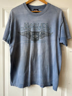 Vintage Harley-Davidson Eagle Wings Faded Blue Biker Graphic Tee|L
