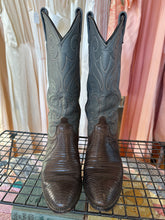 Vintage Dan Post Two-Tone Gray & Brown Teju Lizard Skin Cowboy Boots Women's Size 8C Wide