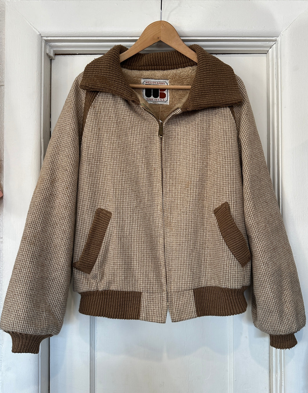 Vintage William Barry vintage houndstooth jacket with a sherpa lining